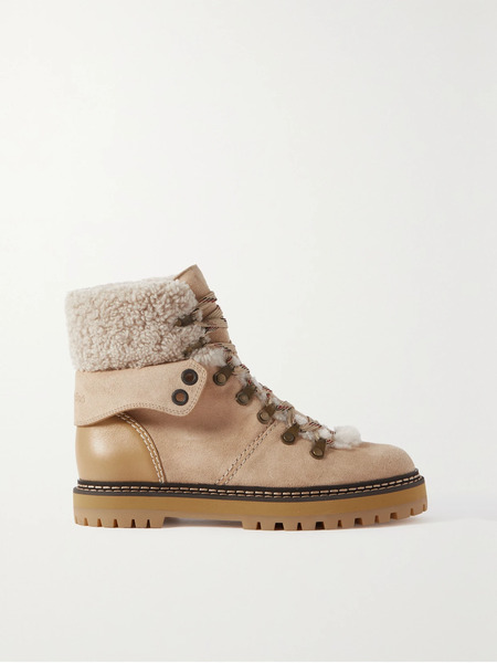  See By Chloé See By Chloé - Eilieen Shearling-lined Suede And Leather Ankle Boots - Light Brown 