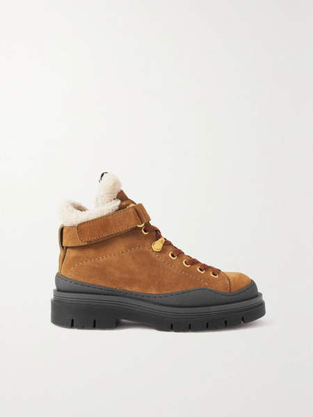  See By Chloé See By Chloé - Jolya Shearling-lined Suede Hiking Boots - Tan 