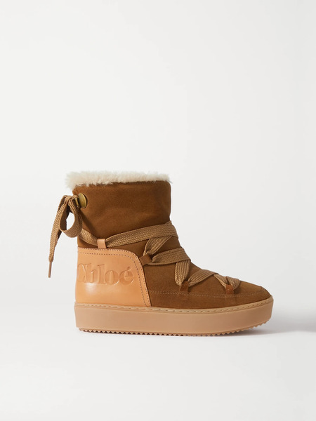  See By Chloé See By Chloé - Leather-trimmed Suede And Shearling Ankle Boots - Tan 