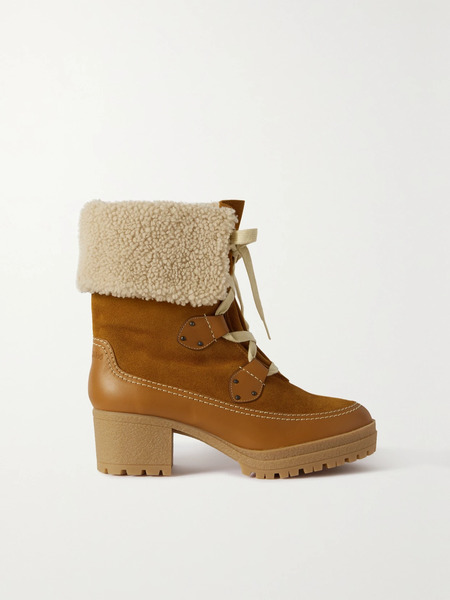  See By Chloé See By Chloé - Verena Shearling-trimmed Suede And Leather Ankle Boots - Tan 