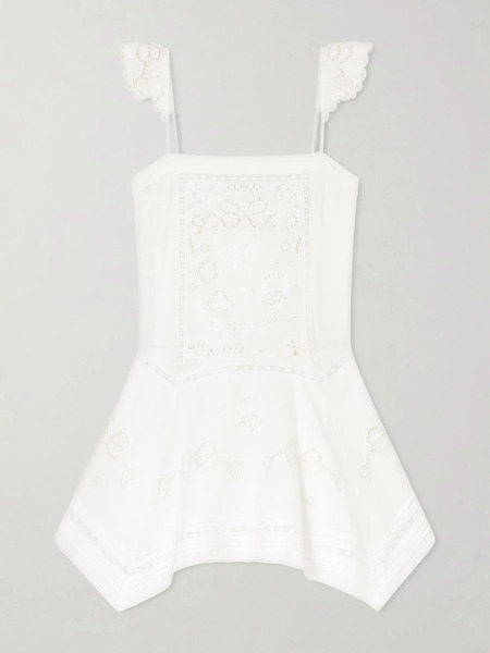  Self-portrait Self-portrait - Asymmetric Embroidered Linen And Cotton-blend Midi Dress - White 