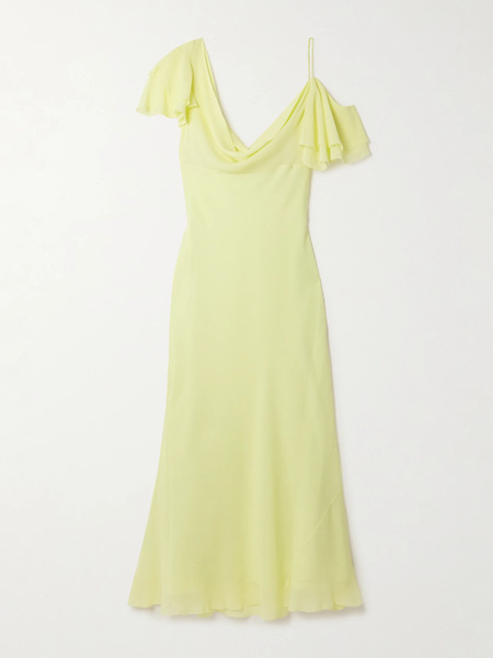  Self-portrait Self-portrait - Asymmetric Ruffled Draped Georgette Midi Dress - Yellow 