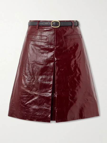 Self-portrait Self-portrait - Belted Leather Skirt - Burgundy 