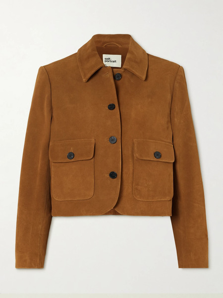  Self-portrait Self-portrait - Cropped Suede Jacket - Brown 