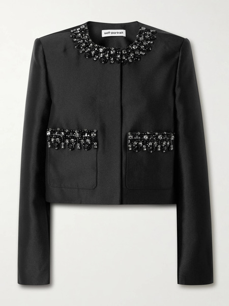  Self-portrait Self-portrait - Crystal-embellished Taffeta Jacket - Black 