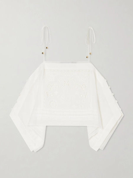  Self-portrait Self-portrait - Embroidered Ramie Top - White 