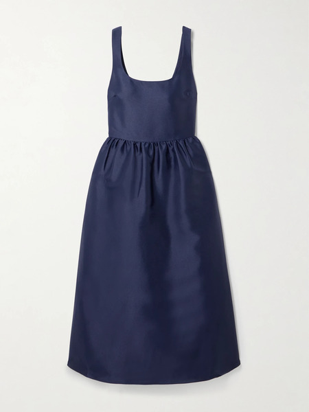  Self-portrait Self-portrait - Gathered Satin Midi Dress - Navy 