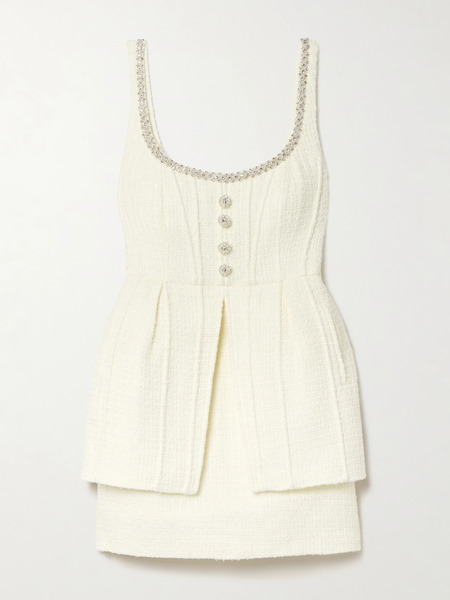 Self-portrait Self-portrait - Layered Crystal-embellished Tweed Mini Dress - Cream 