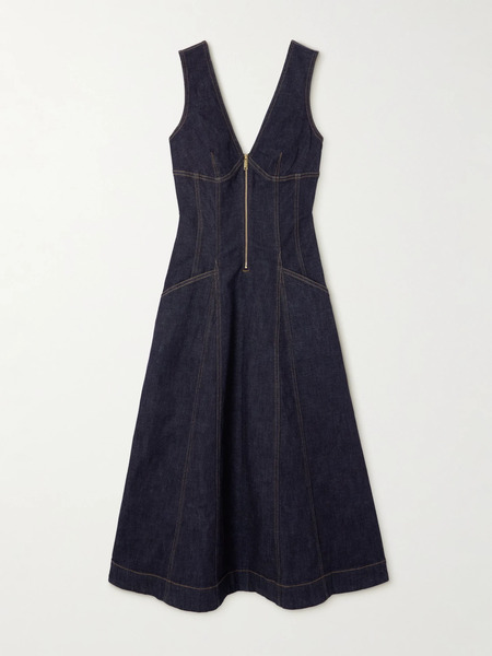  Self-portrait Self-portrait - Paneled Denim Midi Dress - Blue 