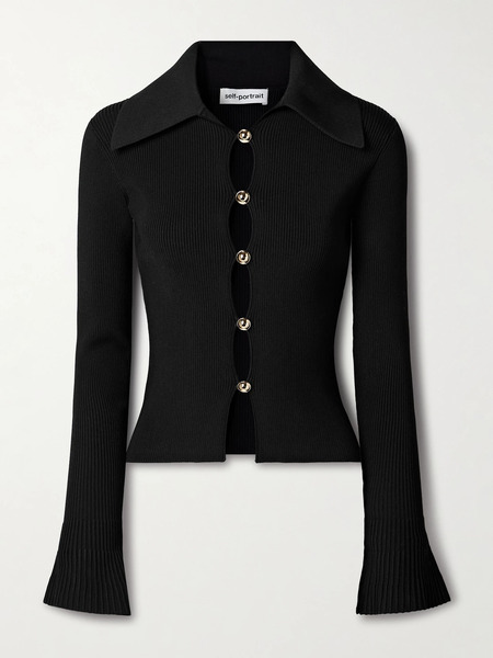  Self-portrait Self-portrait - Ribbed-knit Cardigan - Black 