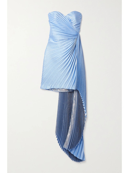  Semsem Semsem - Draped Pleated Metallic Silk-blend Crepe Mini Dress - Light Blue 