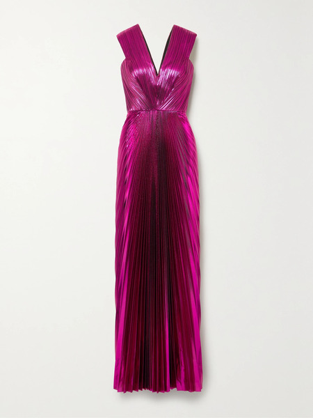  Semsem Semsem - + Net Sustain Pleated Metallic Lamé Gown - Pink 