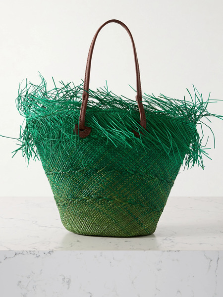  Sensi Studio Sensi Studio - Leather-trimmed Frayed Ombré Straw Tote - Green 