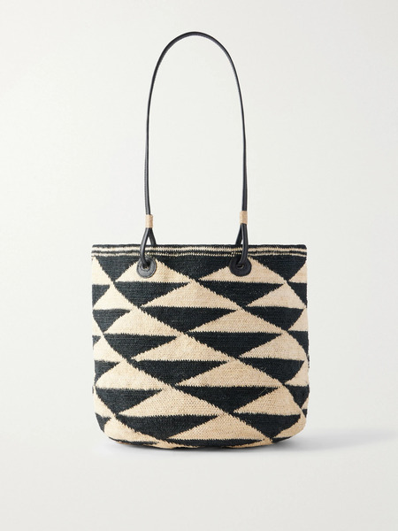  Sensi Studio Sensi Studio - Shiga Medium Leather-trimmed Sisal Shoulder Bag - Black 