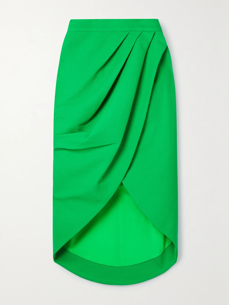  Sergio Hudson Sergio Hudson - Draped Wrap-effect Grain De Poudre Wool Midi Skirt - Green 