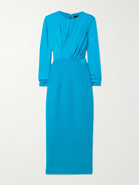  Sergio Hudson Sergio Hudson - Gathered Stretch-bamboo Viscose And Wool-jersey Midi Dress - Azure 