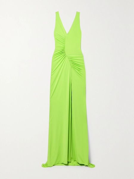  Sergio Hudson Sergio Hudson - Ruched Neon Stretch-jersey Gown - Green 