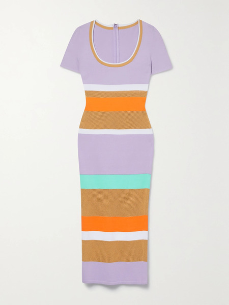  Sergio Hudson Sergio Hudson - Striped Mesh-paneled Cotton-blend Midi Dress - Lilac 