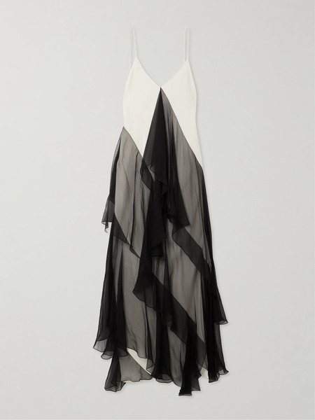  Sharon Wauchob Sharon Wauchob - Megara Asymmetric Ruffled Two-tone Silk Crepe De Chine And Crepon Midi Dress - Black 