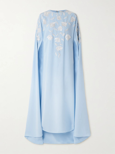  Shatha Essa Shatha Essa - Bead-embellished Cape-effect Crepe Gown - Light Blue 