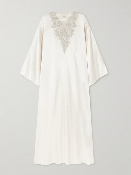  Shatha Essa Shatha Essa - Cape-effect Embellished Embroidered Silk And Cotton-blend Satin Gown - Silver 