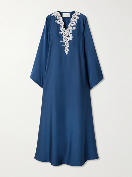  Shatha Essa Shatha Essa - Faux Pearl-embellished Embroidered Twill Gown - Navy 