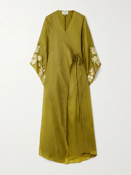  Shatha Essa Shatha Essa - Sequin-embellished Embroidered Organic Silk Wrap Gown - Green 