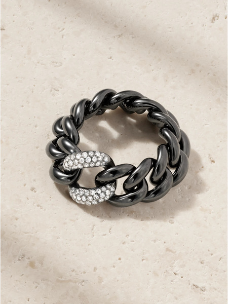  Shay Shay - 18-karat Blackened Gold, Ceramic And Diamond Ring - 7 