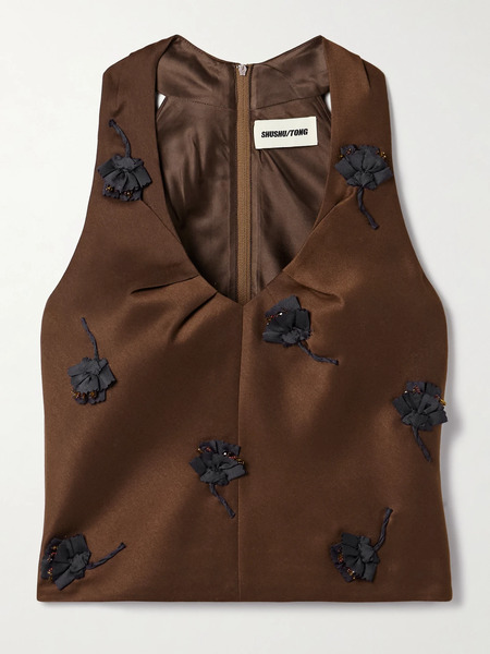  Shushu/tong Shushu/tong - Appliquéd Embellished Satin Tank - Brown 