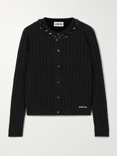  Shushu/tong Shushu/tong - Embellished Embroidered Ribbed Wool-blend Cardigan - Black 