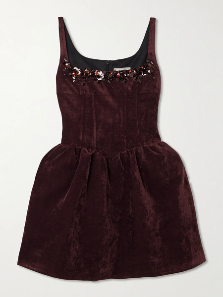  Shushu/tong Shushu/tong - Embellished Velvet Mini Dress - Burgundy 