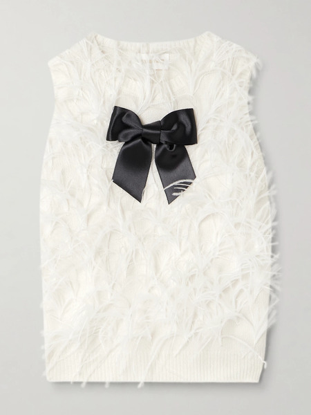  Shushu/tong Shushu/tong - Feather- And Satin-trimmed Wool-blend Sweater - White 