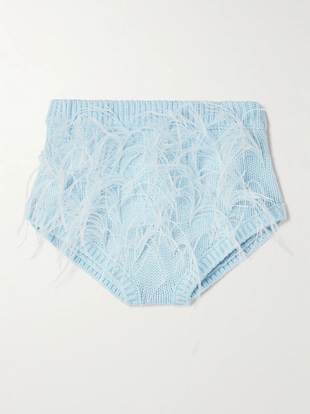  Shushu/tong Shushu/tong - Feather-trimmed Knitted Shorts - Blue 