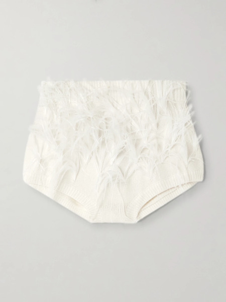  Shushu/tong Shushu/tong - Feather-trimmed Wool-blend Shorts - White 