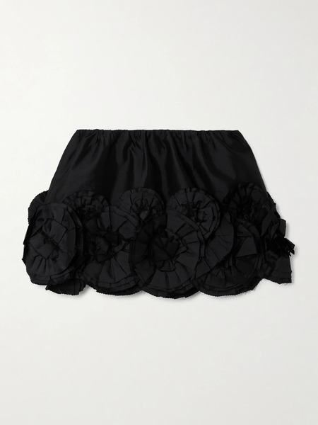  Shushu/tong Shushu/tong - Floral-appliquéd Wool And Silk-blend Mini Skirt - Black 