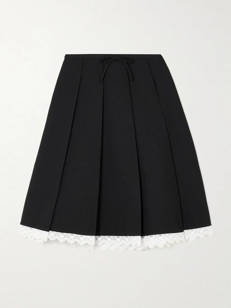  Shushu/tong Shushu/tong - Lace-trimmed Pleated Wool And Silk-blend Midi Skirt - Black 