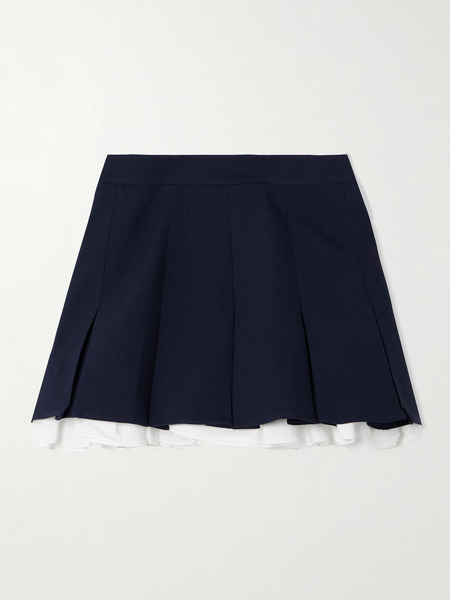  Shushu/tong Shushu/tong - Layered Pleated Grain De Poudre Wool And Silk-blend Mini Skirt - Navy 