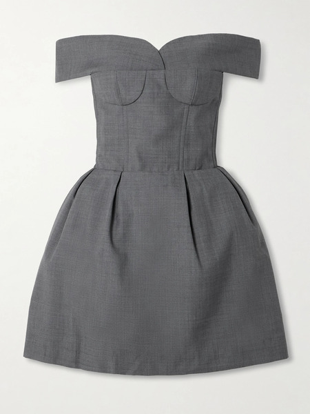  Shushu/tong Shushu/tong - Off-the-shoulder Gathered Woven Mini Dress - Gray 