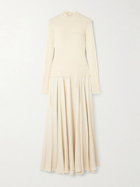  Siedrés Siedrés - Feja Open-back Shirred Stretch-mesh And Satin-jersey Midi Dress - Ecru 
