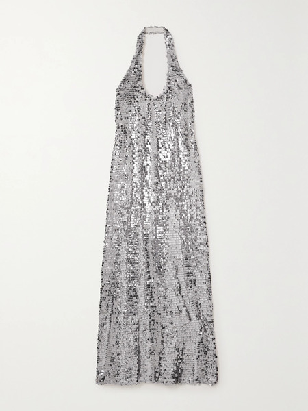  Siedrés Siedrés - Hely Sequined Tulle Halterneck Midi Dress - Silver 