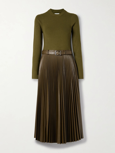  Simkhai Simkhai - Abilene Belted Pleated Ribbed-knit Midi Dress - Green 