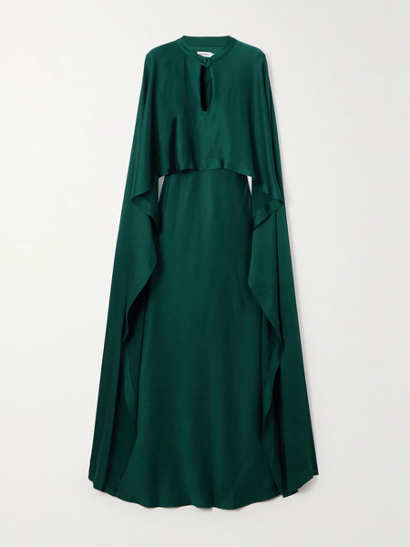  Simkhai Simkhai - Amory Cape-effect Draped Satin Gown - Emerald 