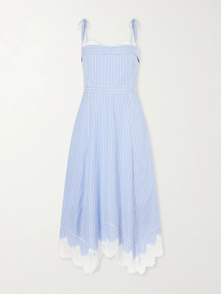  Simkhai Simkhai - Avaleigh Lace-trimmed Striped Cotton-poplin Midi Dress - Blue 