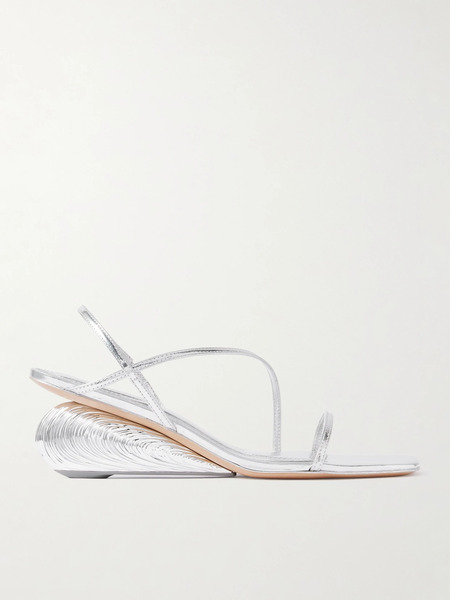  Simkhai Simkhai - Bridget Metallic Leather Wedge Sandals - Silver 