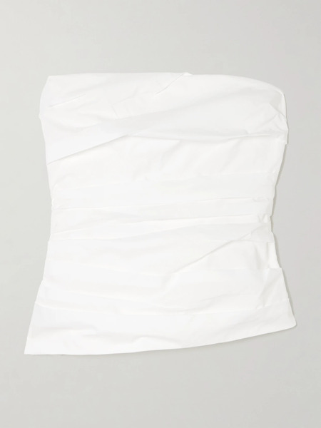  Simkhai Simkhai - Emerson Strapless Ruched Cotton-blend Poplin Bustier Top - White 