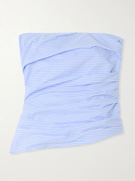  Simkhai Simkhai - Emerson Strapless Ruched Pinstriped Cotton-poplin Bustier Top - Blue 