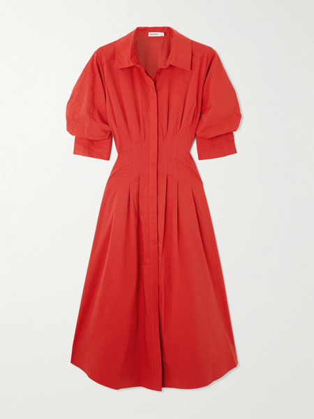 Simkhai Simkhai - Jazz Pleated Cotton-blend Poplin Midi Shirt Dress - Red 
