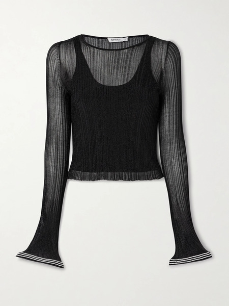  Simkhai Simkhai - Maebry Crystal-embellished Metallic Ribbed-knit Top - Black 
