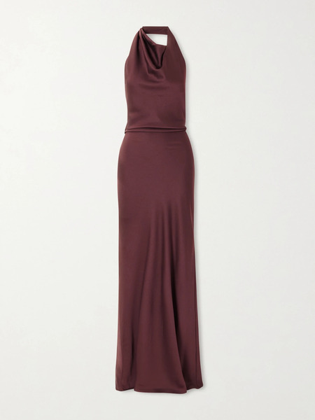  Simkhai Simkhai - Reannon Draped Satin Halterneck Gown - Brown 