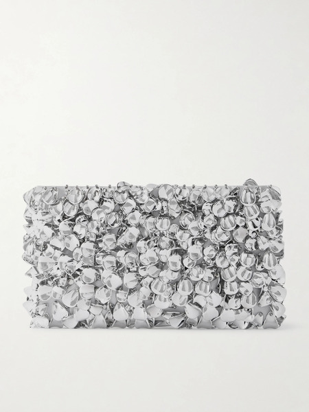  Simkhai Simkhai - Reese Beaded Metallic Satin Clutch - Silver 